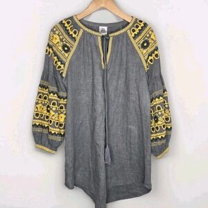 Ivy Jane O/S  Sm Adele Tunic Dress Boho Peasant Folk Ballon Sleeve Embroidered